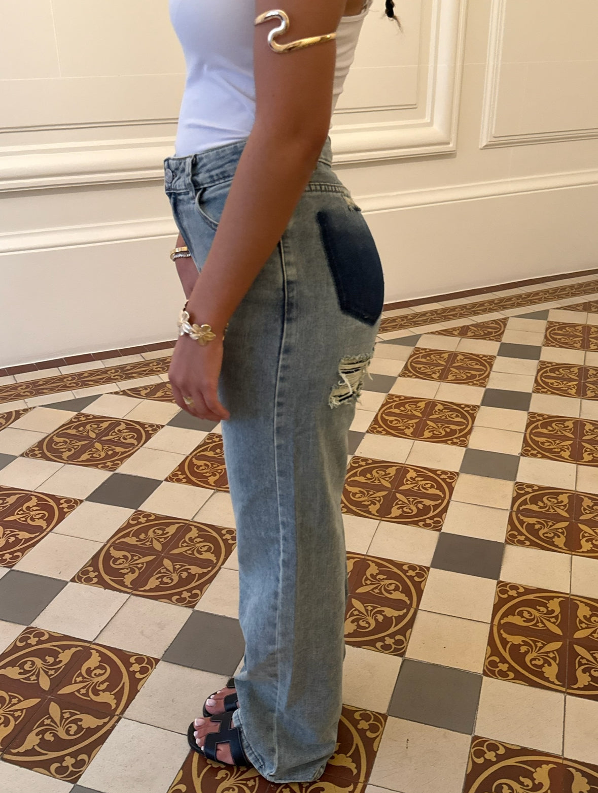 Jean Natacha Patch Arrière – Détails Effet Usé